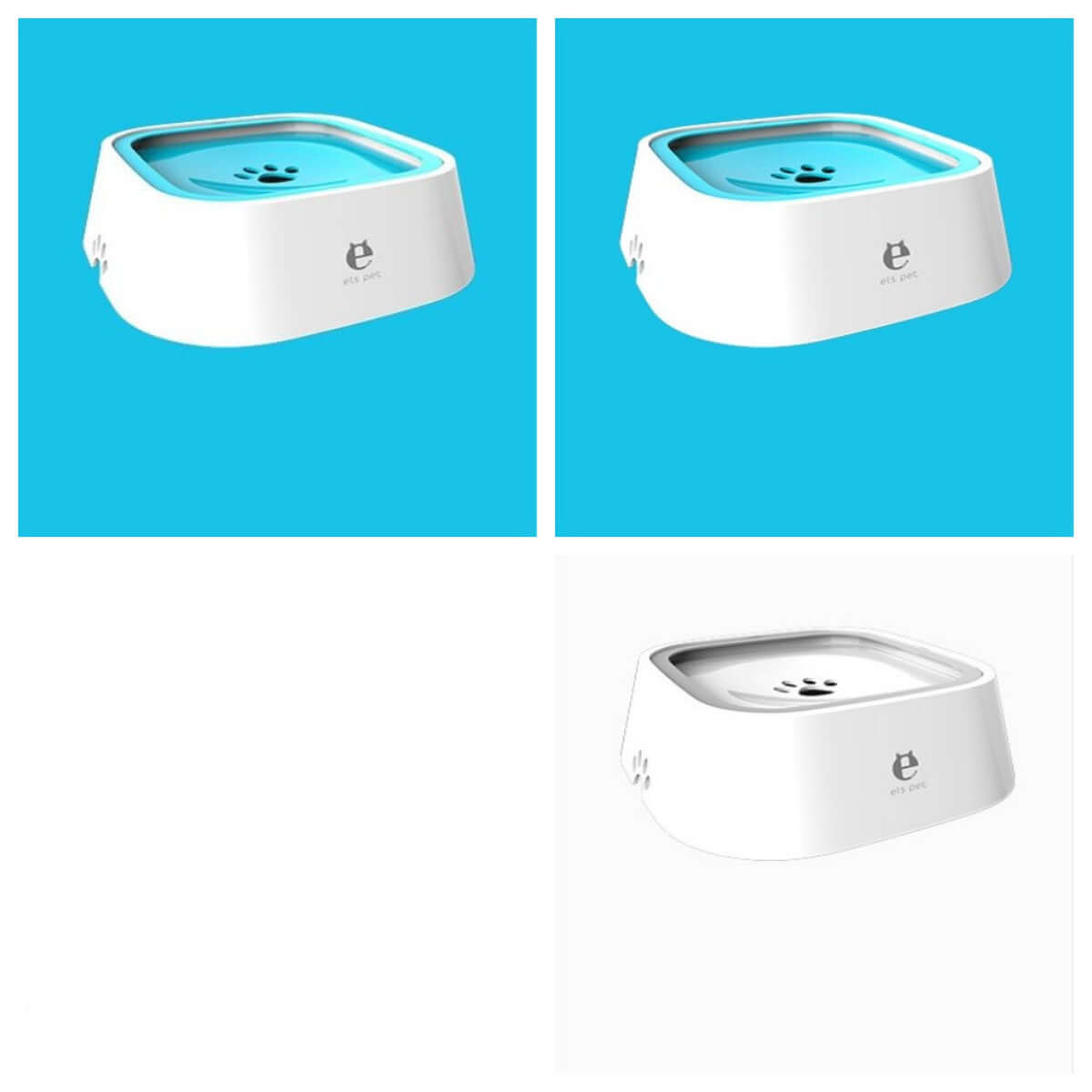 Perro curioso inspeccionando el Anti Spill Pet Water Bowl, diseño anti derrame para mantener el agua limpia.