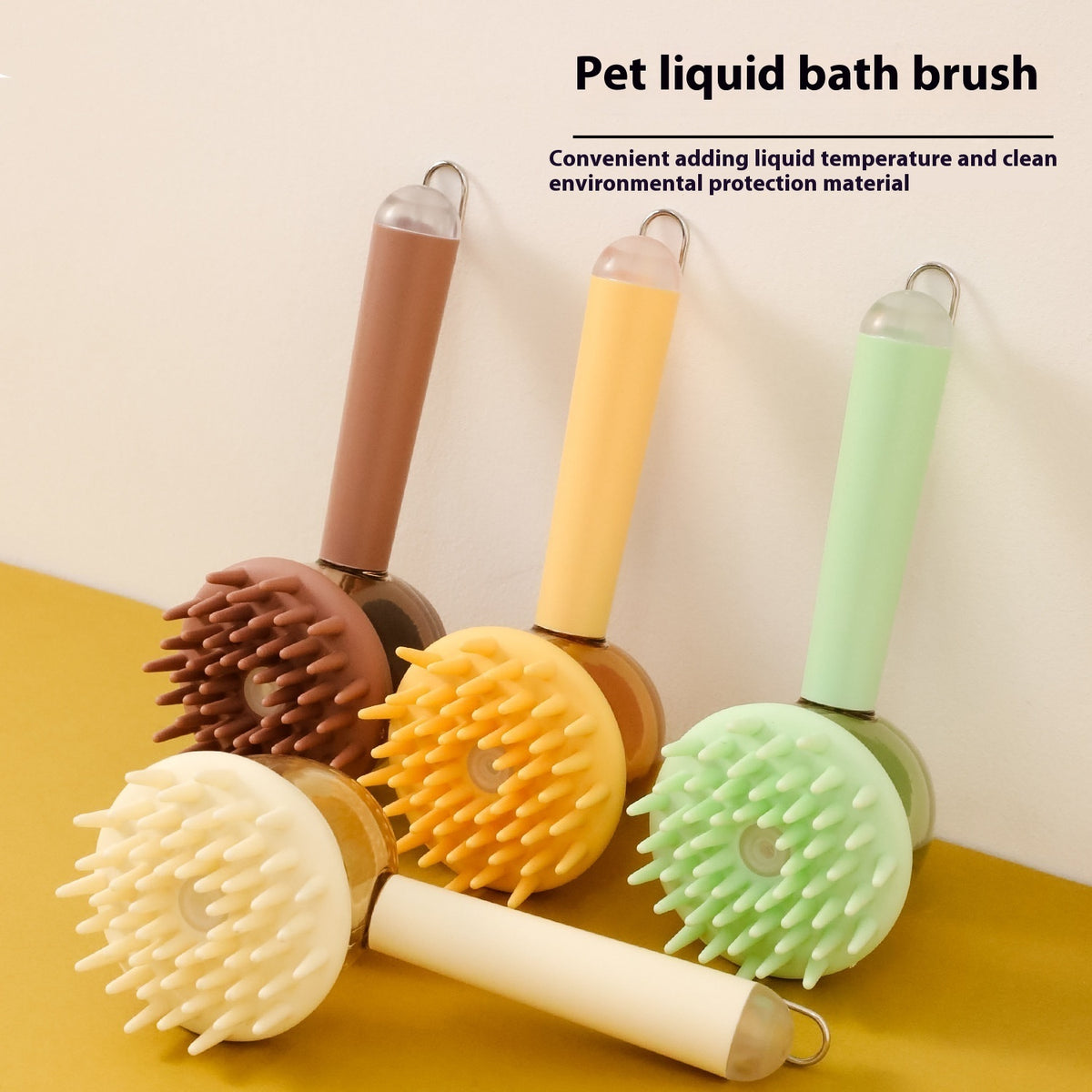 3 in 1 Pet Bath Brush en varios colores para perros y gatos, ideal para limpieza y masaje durante el baño.