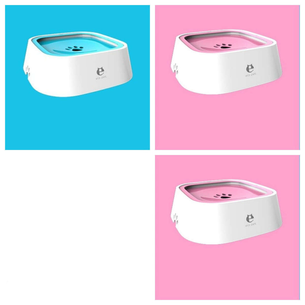 Perro curioso inspeccionando el Anti Spill Pet Water Bowl, diseño anti derrame para mantener el agua limpia.