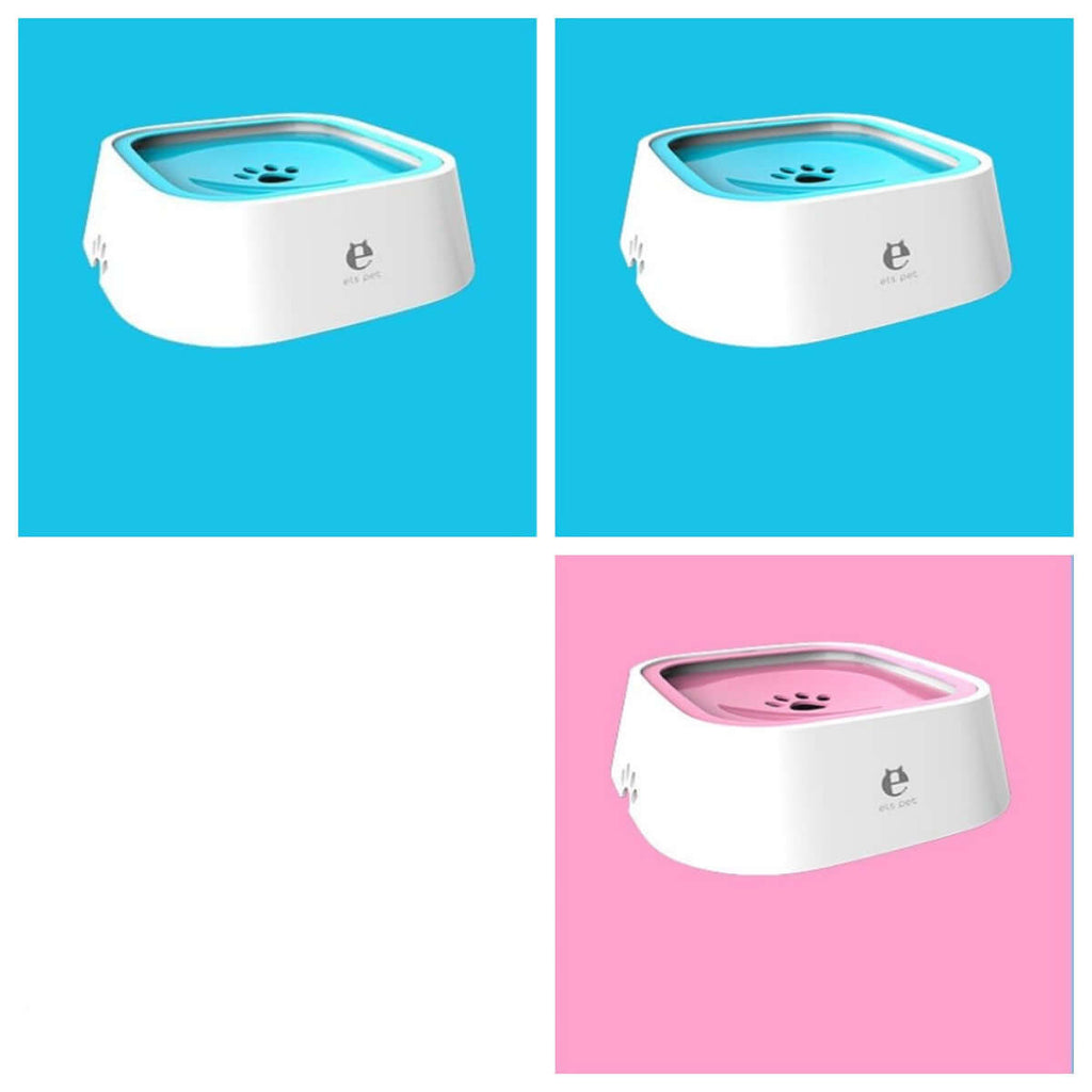 Perro curioso inspeccionando el Anti Spill Pet Water Bowl, diseño anti derrame para mantener el agua limpia.